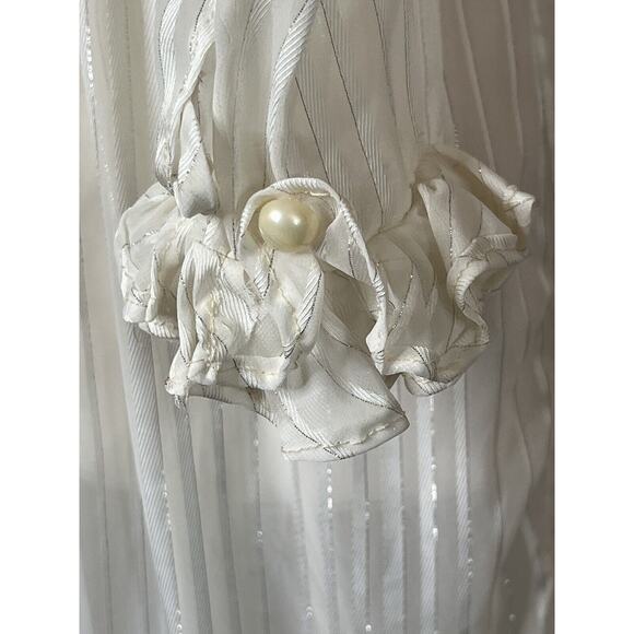 vintage 60s 70s victorian 2 pieces sheer midi dress Shirred Ruffle Neck Ivory - Picture 5 of 6